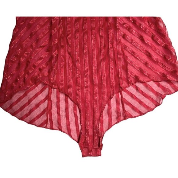 VTG 80s Red Gold Shimmer Sleeveless Sheer Bodysuit Teddy Negligee Women’s M - Picture 7 of 10